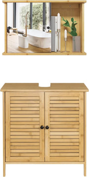 Set di mobili da bagno con armadietto a specchio, per bagno, in bambù, modello 6