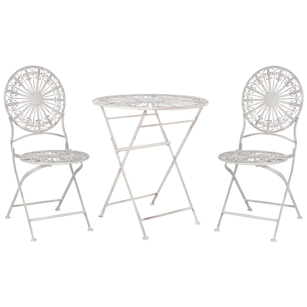 Set da giardino Bistro Bianco Ferro Pieghevole 2 Sedie Tavolo All'aperto Effetto Resistenza UV Ruggine Stile Francese Retro