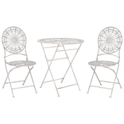 Set da giardino Bistro Bianco Ferro Pieghevole 2 Sedie Tavolo All'aperto Effetto Resistenza UV Ruggine Stile Francese Retro