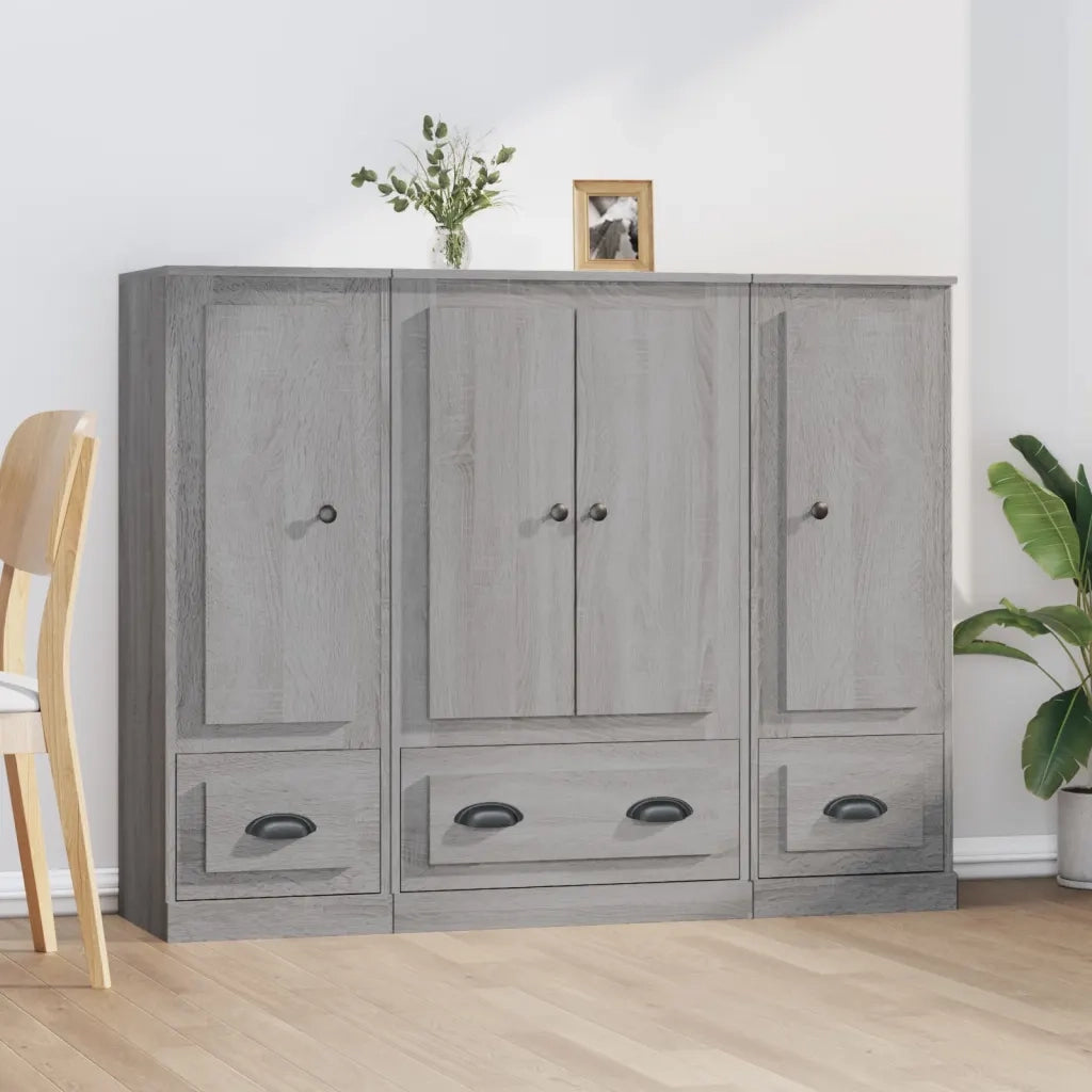 Credenze 3 pz | Madia | Buffet da pranzo | Armadio da pranzo Grigio Sonoma in Legno Multistrato