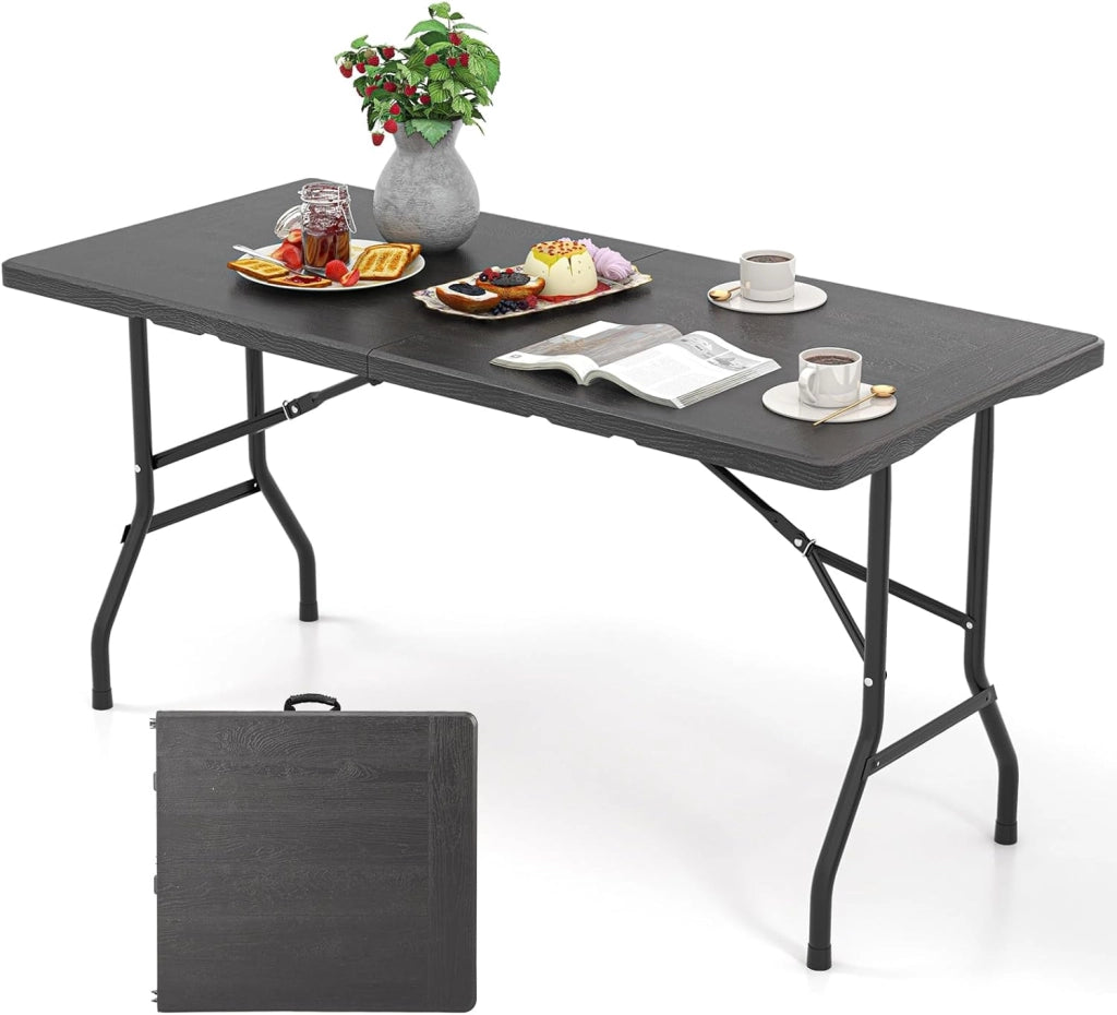 Tavolo pieghevole da campeggio, tavolo portatile in HDPE con telaio in metallo, tavoli da picnic con carico di 180 kg, maniglia di trasporto, per spiaggia, feste, barbecue, 152 x 70 x 74 cm