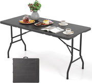 Tavolo pieghevole da campeggio, tavolo portatile in HDPE con telaio in metallo, tavoli da picnic con carico di 180 kg, maniglia di trasporto, per spiaggia, feste, barbecue, 152 x 70 x 74 cm