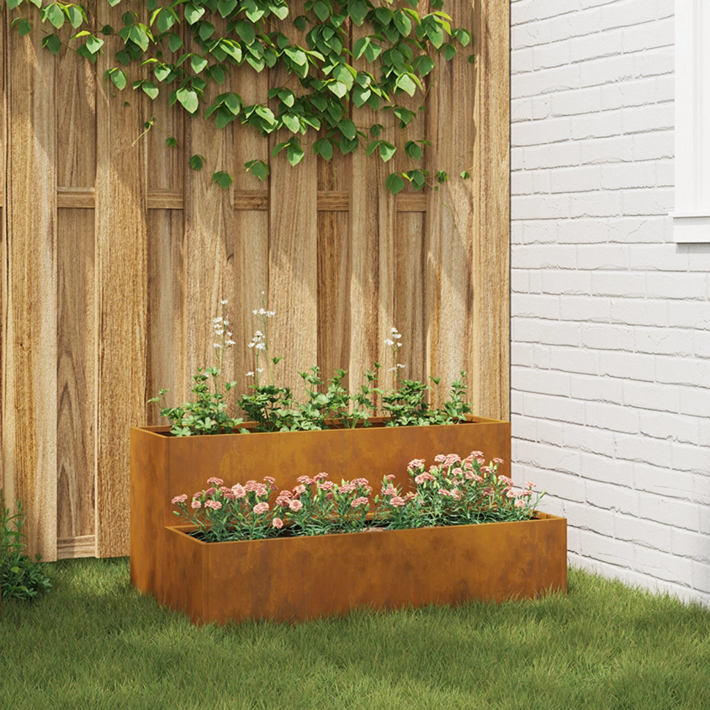 Fioriera da Giardino 2 Livelli 100x60x45 cm Acciaio Invecchiato