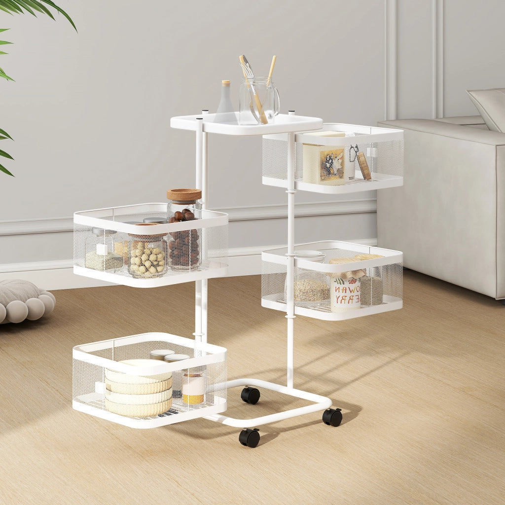 Carrello con 4 cestelli girevoli su ruote ¨C zephmum ¨C bianco, acciaio, 33x33x77cm