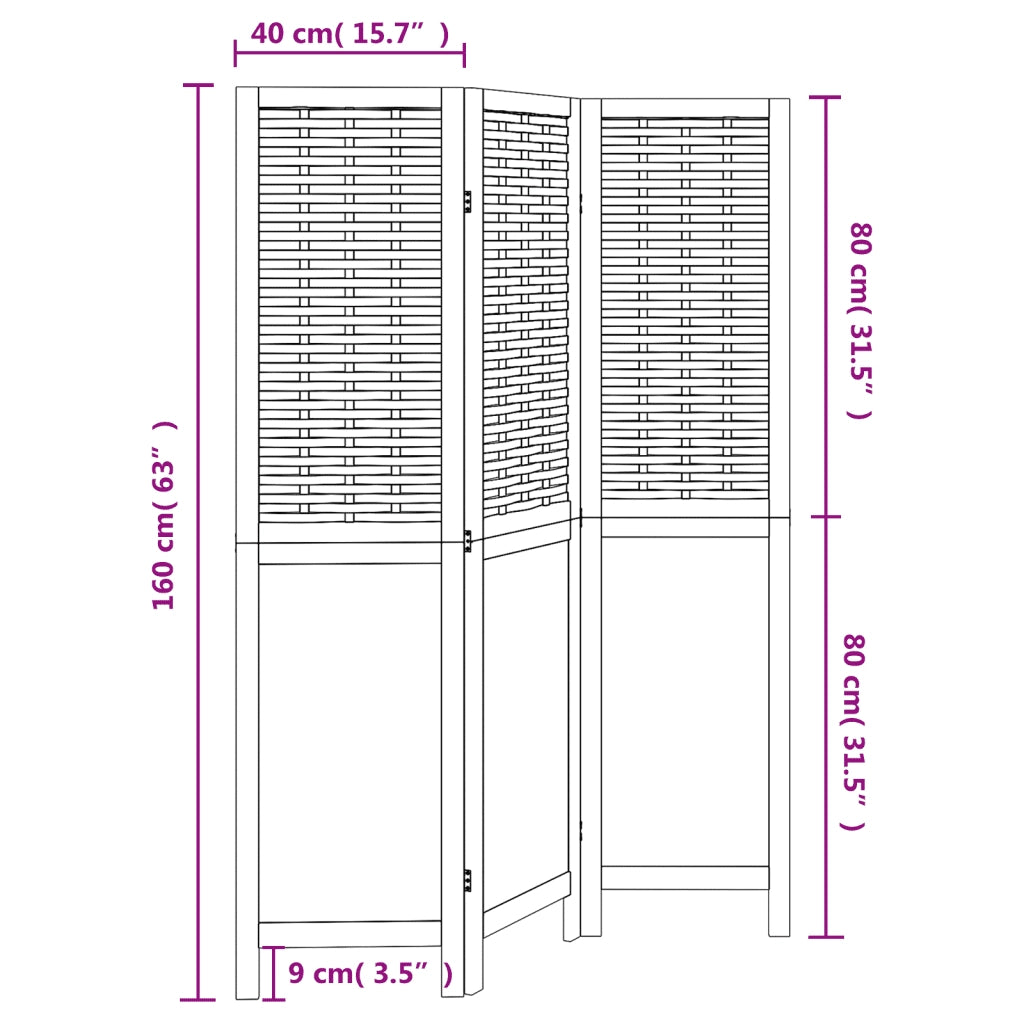 Divisorio Ambienti | Divider per stanze | Paravento 3 Pannelli Marrone Scuro Massello Paulownia