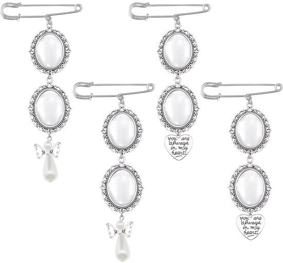 Set di 4 Accessori per Foto in Forma di Cuore - Hanger con Angelo - Kit DIY per Decorazioni di Matrimonio - Materiale Duro e Resistente - Argento - Decorazione per Foto