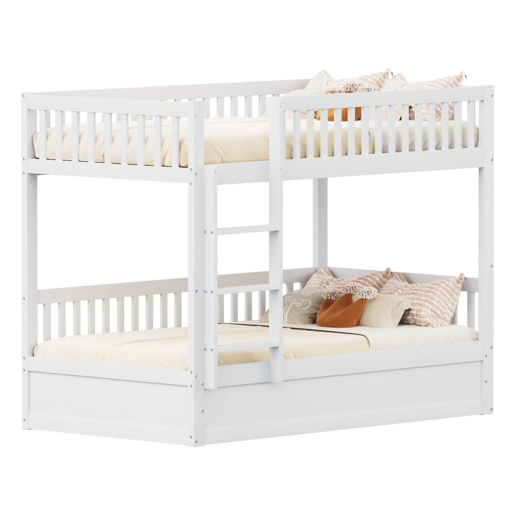 Letto a Castello 90x200 cm con Contenitore Idraulico; Scala di Sicurezza in Legno Bianco