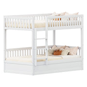 Letto a Castello 90x200 cm con Contenitore Idraulico; Scala di Sicurezza in Legno Bianco