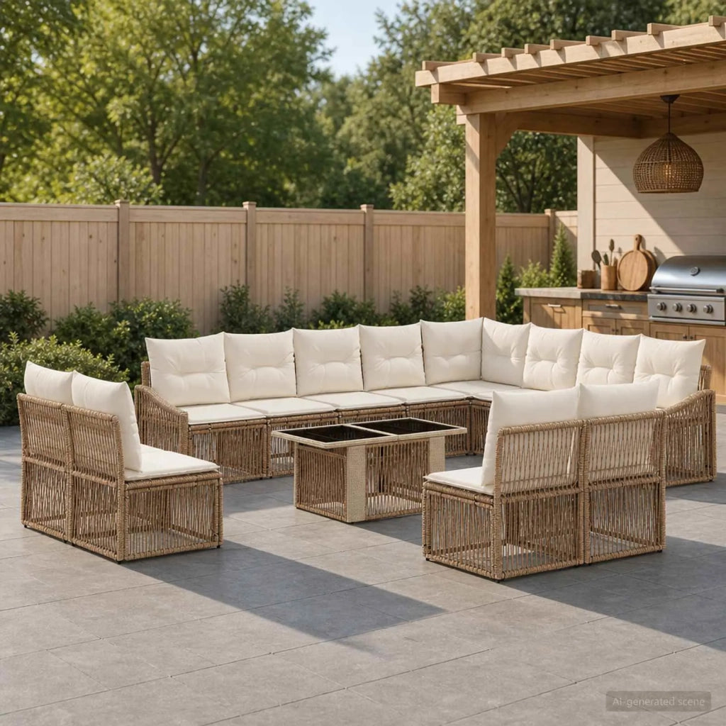Set Divano da Giardino 13 pz Beige e Bianco Crema polyrattan 3437325