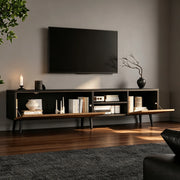 Mobile TV 180x33,5x45 cm con Ante e Passacavi ¨C MINIMAL ¨C Bianco/Nero/Legno