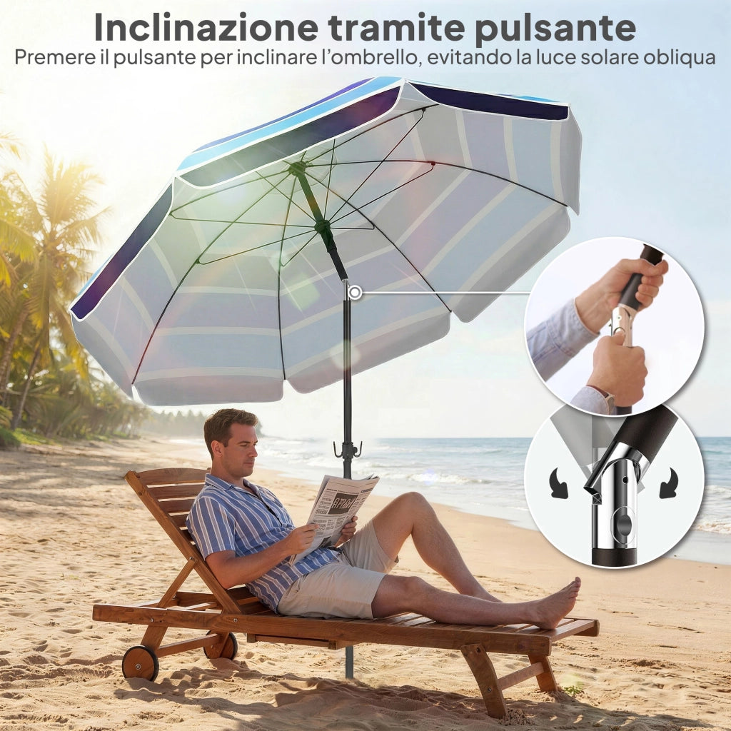 Ombrellone da Spiaggia con Tavolino e Portabicchieri, in Metallo e Poliestere, ?198x214 cm, Multicolore