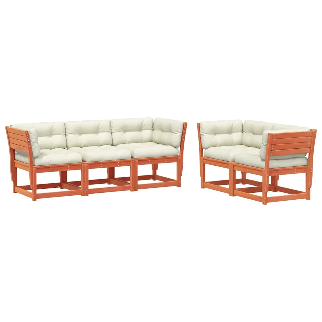 Set Divani Giardino 5pz con Cuscini Marrone Cera Massello Pinocod mxl 114271