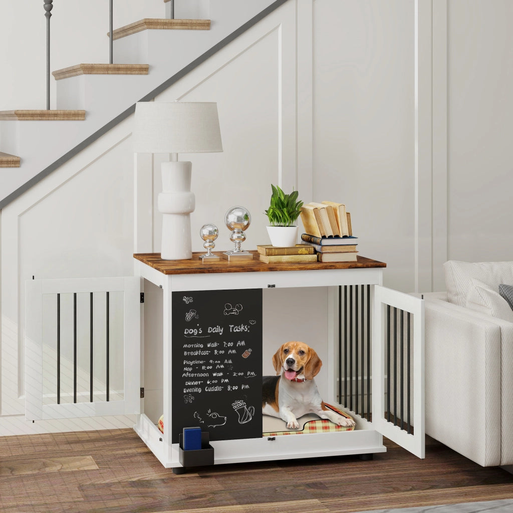 Gabbia per Cani Interna con 2 Porte e Lavagna ¨C zephmum ¨C Bianco 80x60x70 cm
