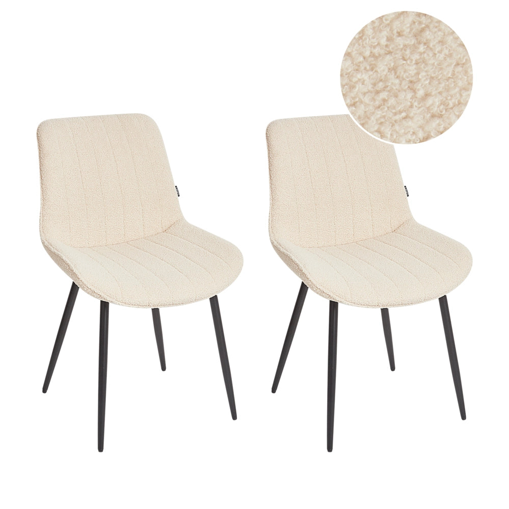 Set di 2 sedie da pranzo in tessuto bouclè beige chiaro con gambe in acciaio nero senza braccioli set da pranzo salotto soggiorno moderno
