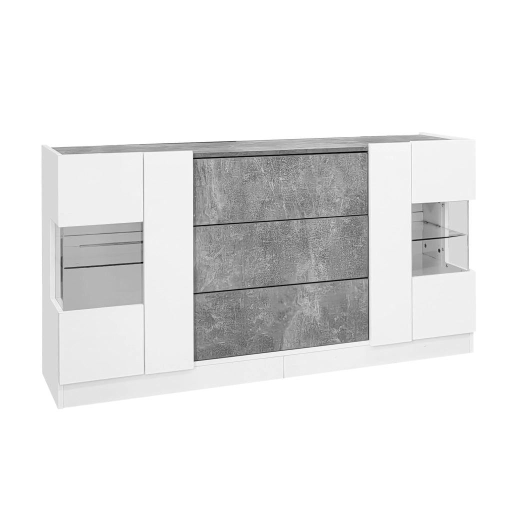 Credenza moderna 140 x 35 x 75 cm con 2 ante, 3 cassetti e illuminazione LED RGB
