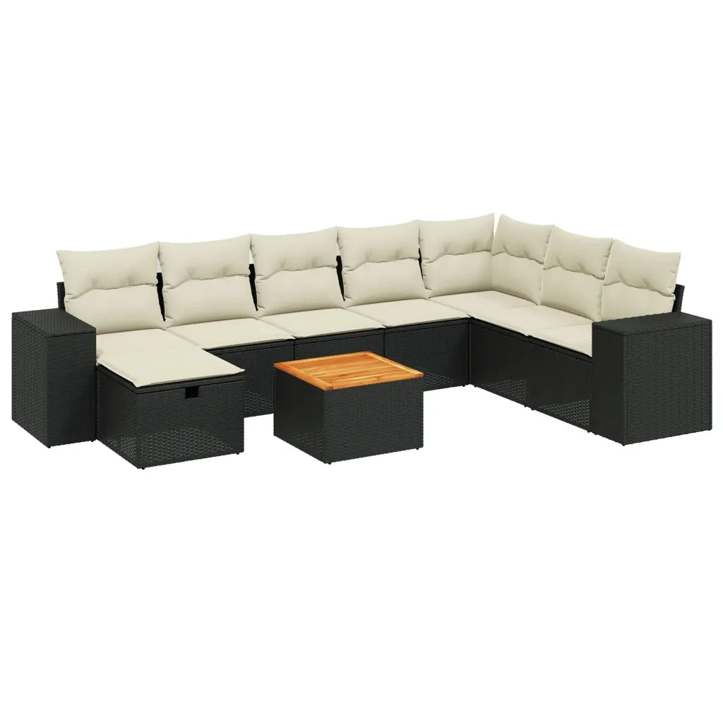 Set Divani da Giardino 9 pz con Cuscini Nero in Polyrattan 3265207