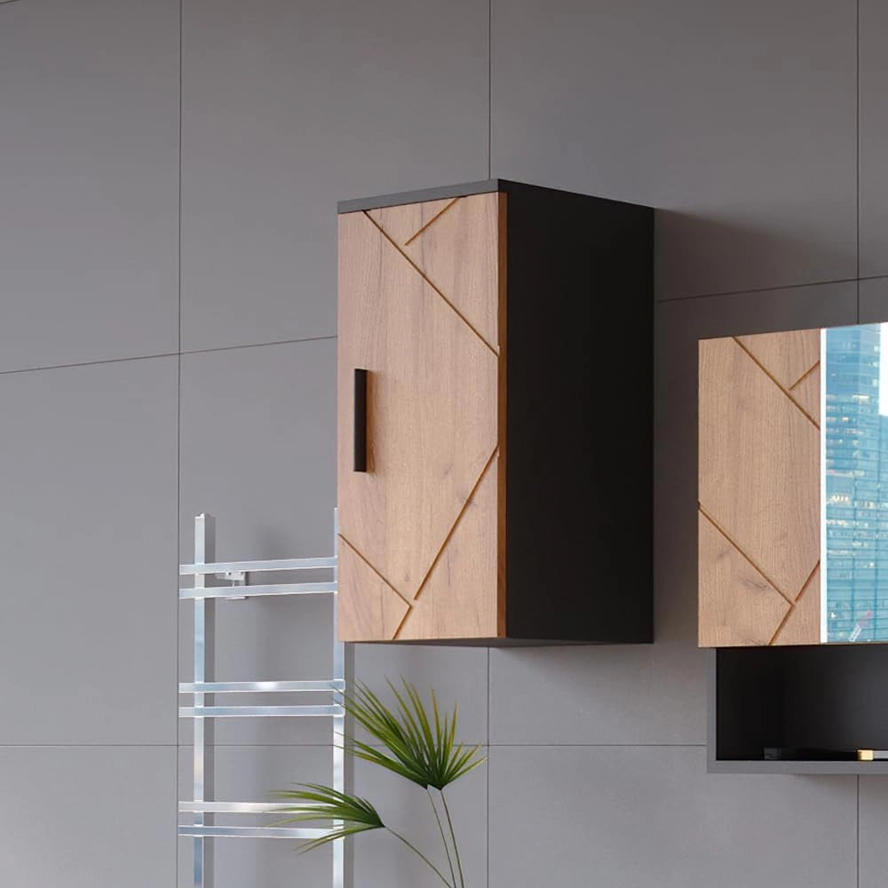 Mobile bagno Irma, Quercia dorata/antracite, 30 x 59 cm, adatto al montaggio a parete e combinabile con altri mobili Irma