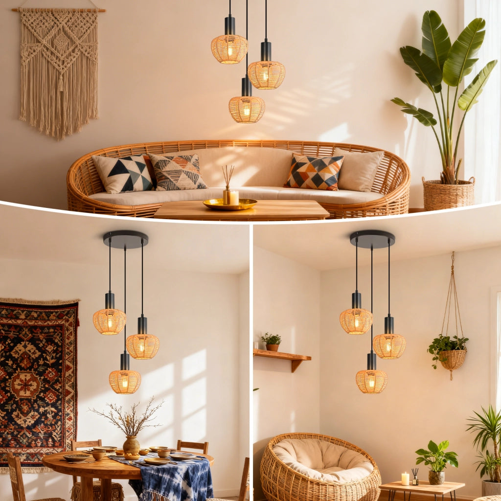 Lampada a sospensione ZMH vintage E27 a 3 luci nera (lampadine non incluse)