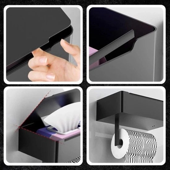 Sostituto di Cartucce WC - Sostituto di Cartucce WC in Acciaio Inox - Sostituto di Cartucce WC con Spazio di Deposito - Sostituto di Cartucce WC in Acciaio Inox Nero - Sostituto di Cartucce WC Nero - RVS - Resistente all'Acqua - 304