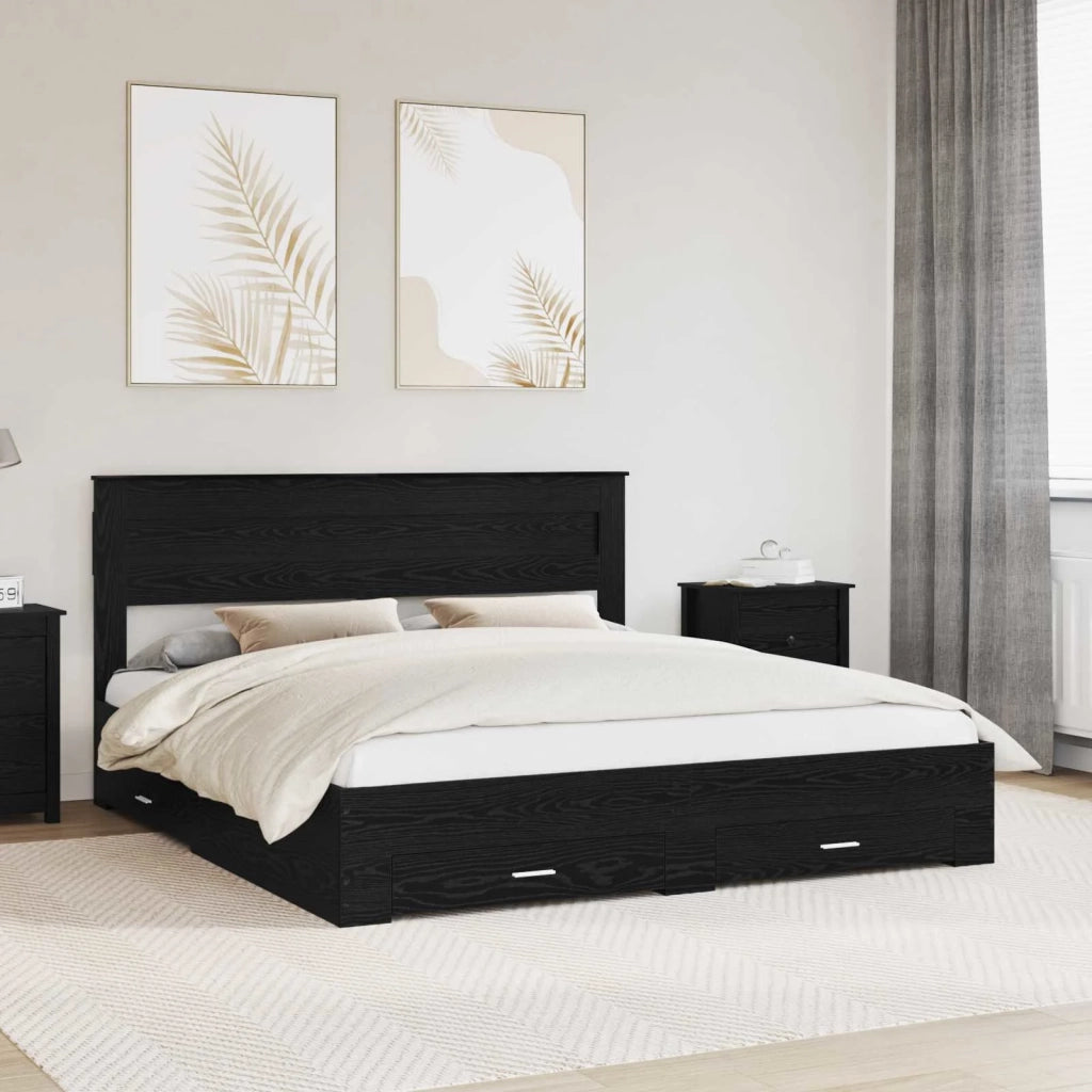Struttura del letto Rovere Nero 180 x 200 cm Legno multistrato