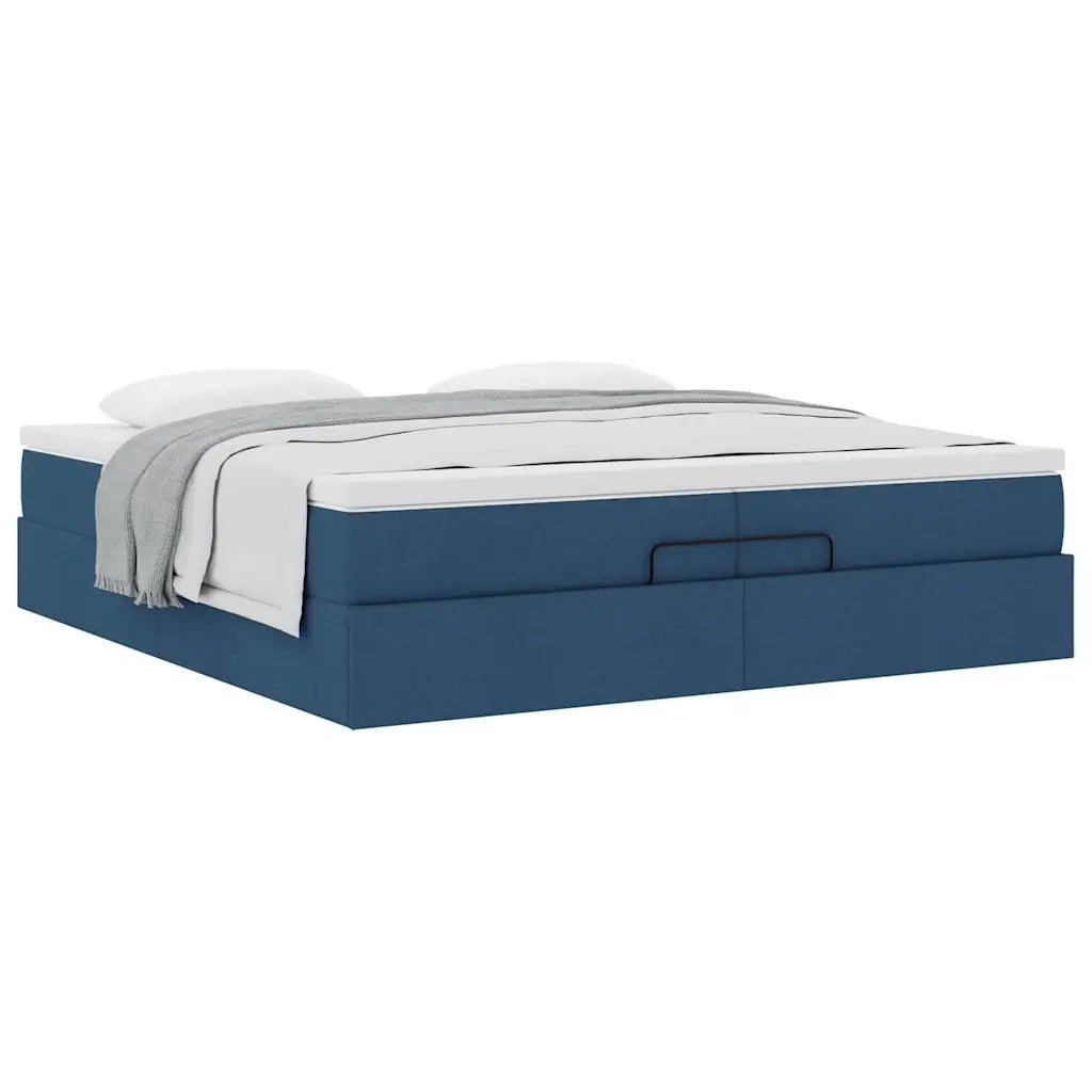 Struttura Letto Pouf con Materassi Blu 200x200 cm in Tessuto 3311140
