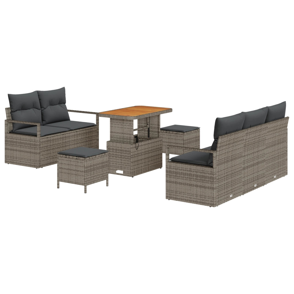 Set Divano da Giardino 8 Pezzi con Cuscini Grigio Polyrattan Acacia