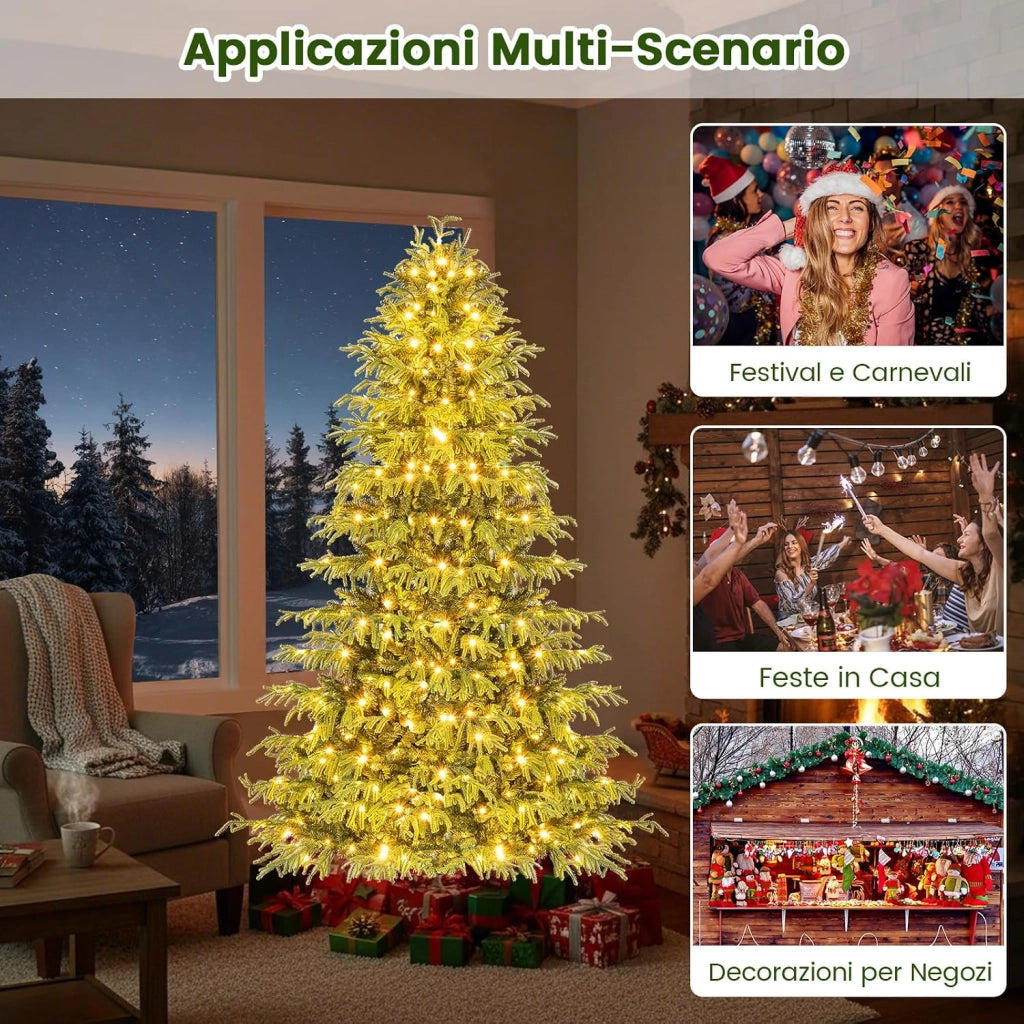 Albero di Natale 180 cm, Albero di Natale Pre-illuminato con 270 Luci LED Bianco Caldo, 746 Punte di Rami & Base in Metallo Pieghevole, Decorazione Natalizia (180 cm)