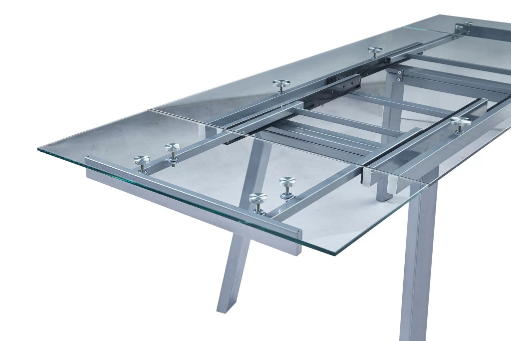 Tavolo moderno allungabile piano vetro trasparente 160x90x78 - Mobili 2G