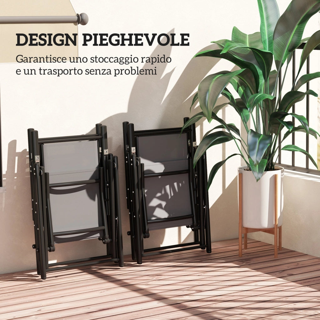 Set 4 Sedie da Giardino 56x69x106 cm Pieghevoli e Traspiranti in Acciaio e Poliestere Grigio