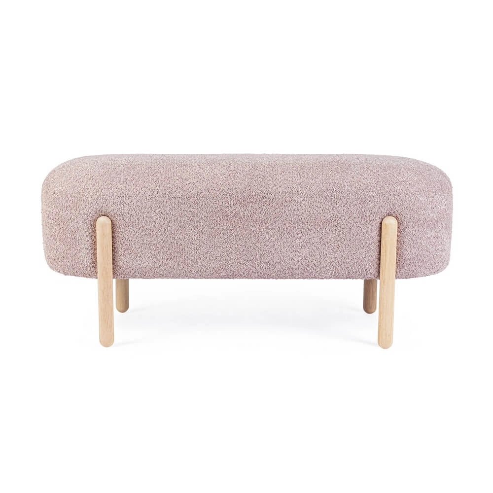 Panca imbottita effetto bouclé con gambe in legno naturale - SIENNA