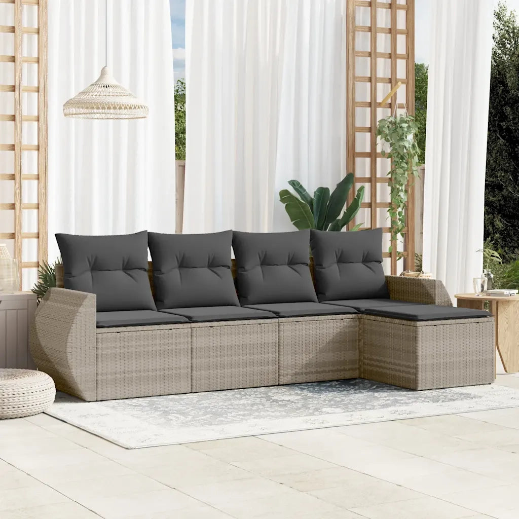 Set Divano da Giardino 5pz con Cuscini-Sofa da Giardino-Divanetto da esterno Grigio Chiaro Polyrattan 576911
