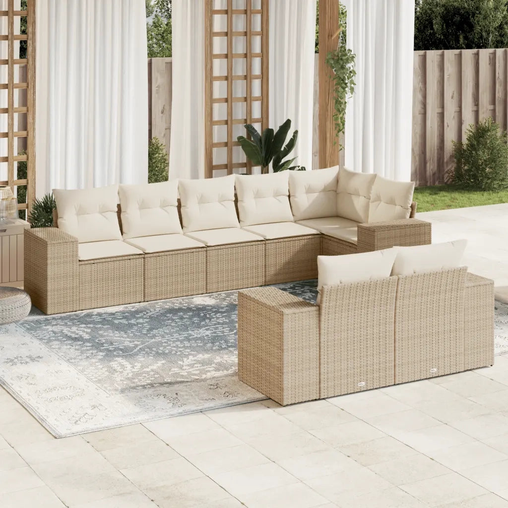 Set Divano da Giardino 8 pz con Cuscini Beige in Polyrattan 3255155