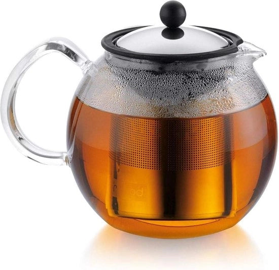 Teapot per Assam Theezetter sistema French Press con filtro in acciaio inossidabile - manico in vetro - 15 l lucido