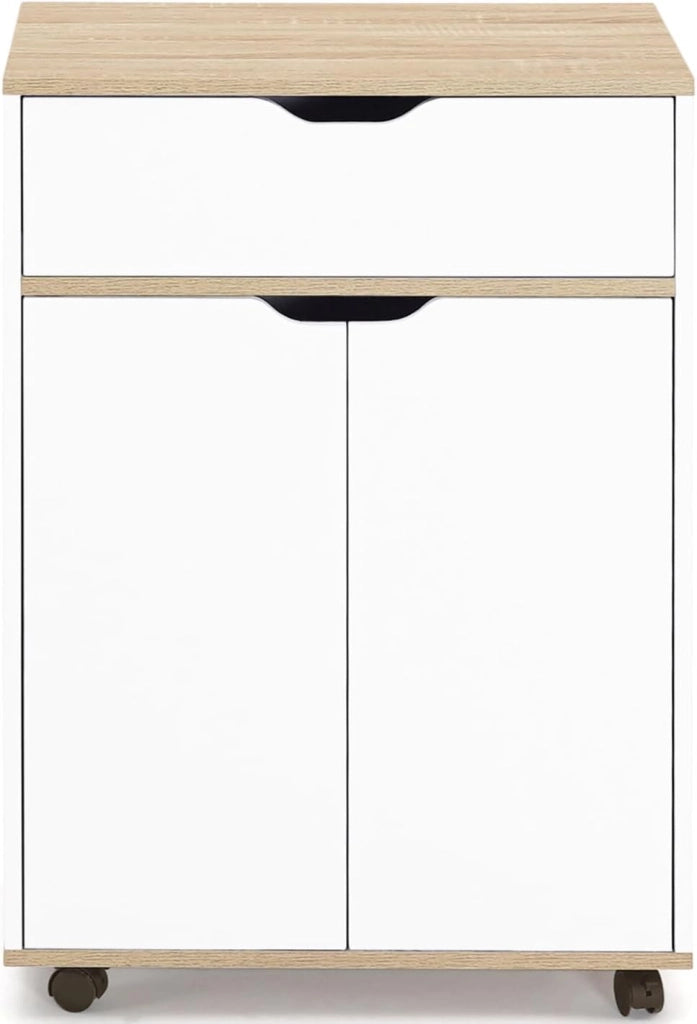Credenza COSY con cassetto in legno bianco e ripiani in faggio L.60 CM