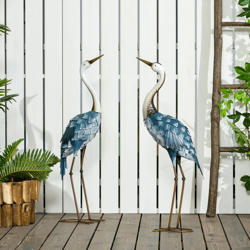 Statua da Giardino Gru ¨C zephmum ¨C Blu, Bianco, Grigio, Acciaio, 26x15x74 cm