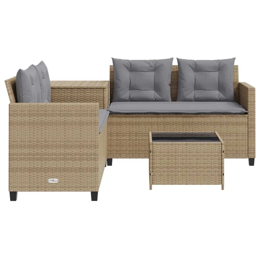 Divano da Giardino con Tavolo e Cuscini a L-Sofa da Giardino-Divano da esterno Beige in Polyrattan 851973