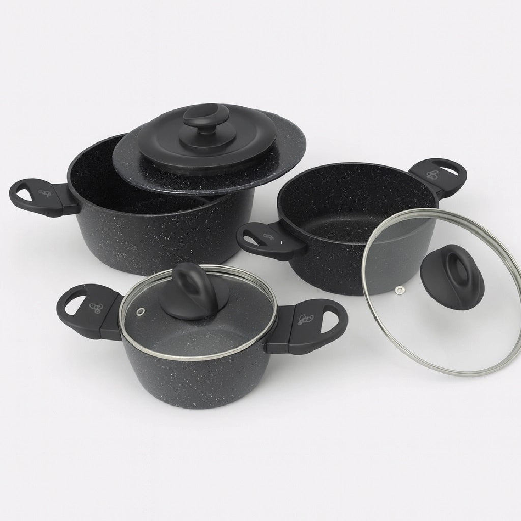 Set Pentole 6pz Pietra con Coperchio Magico Antiodore Casseruole 16 20 24 cm Induzione