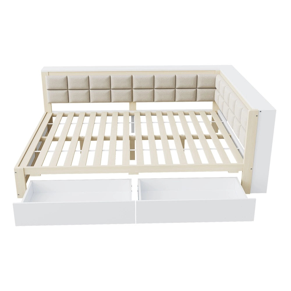 Letto in Legno di Pino con Contenitore e Testiera Imbottita ¨C MINIMAL ¨C 140x200