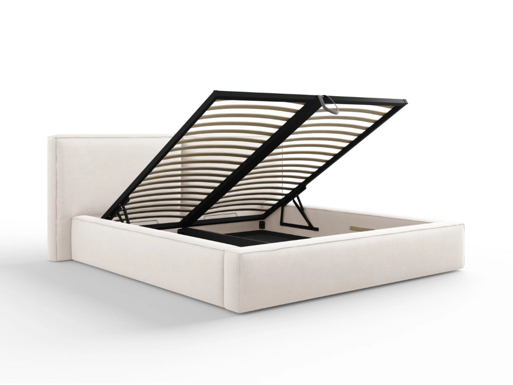 Cosmopolitan Design - Letto a cassettone con testiera doppia "Arendal" 180x200cm in tessuto strutturato beige chiaro 