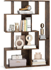 Libreria Geometrica Aperta, Scaffale a 6 Cubi con Kit Anti-Ribaltamento, Mensola Espositiva per Camera da Letto Studio Soggiorno, 80 x 30 x 119 cm (Marrone)