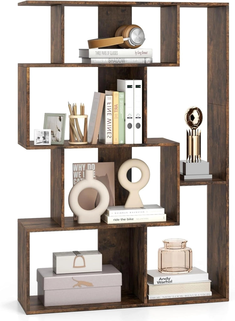 Libreria Geometrica Aperta, Scaffale a 6 Cubi con Kit Anti-Ribaltamento, Mensola Espositiva per Camera da Letto Studio Soggiorno, 80 x 30 x 119 cm (Marrone)