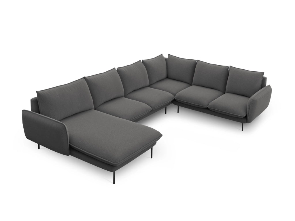 Cosmopolitan Design - Divano panoramico destro "Vienna" 7 posti in tessuto strutturato grigio scuro 