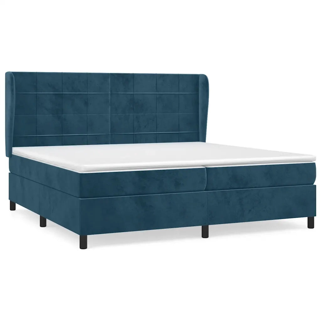 Giroletto a Molle con Materasso Blu Scuro 200x200 cm in Velluto