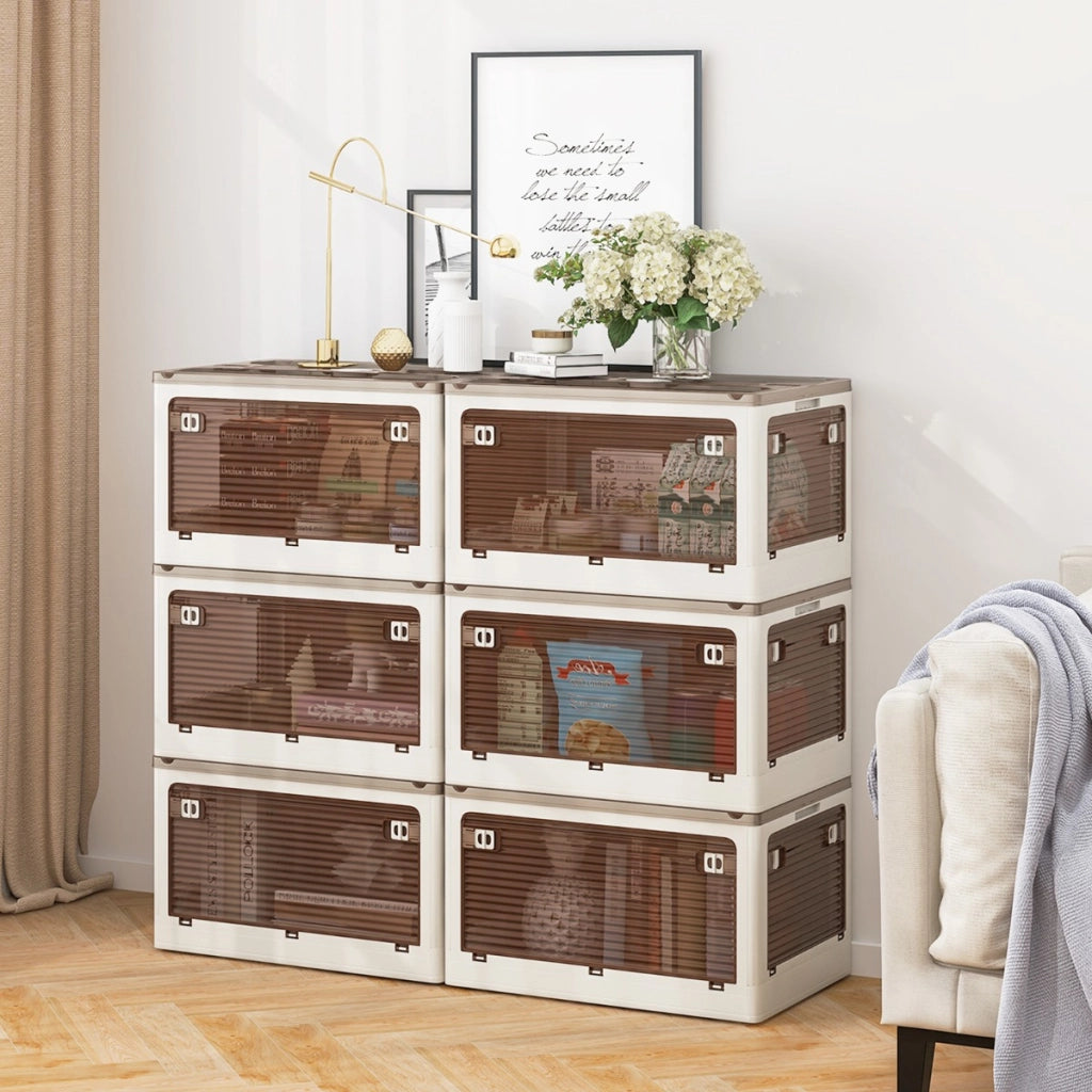 Set di 3 contenitori impilabili con coperchi-Contenitori pieghevoli in plastica da 132L con 5 modi di apertura Bianco