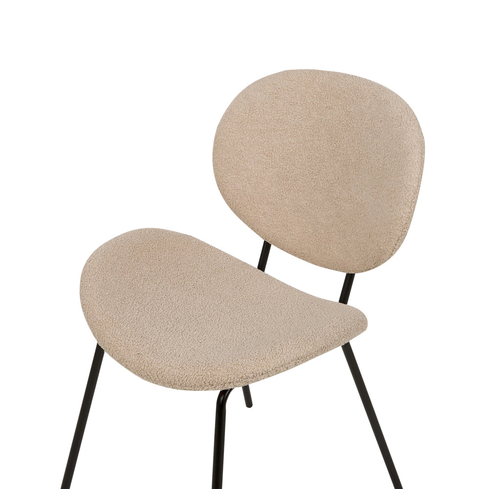 Set di 2 sedie in bouclè tortora con gambe nere in ferro nero Design contemporaneo e retrò Sedute per la sala da pranzo