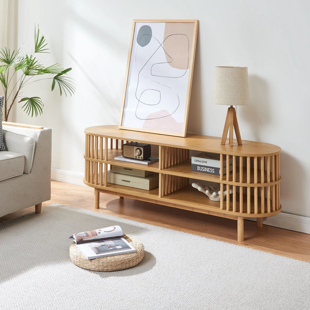 Mobile Porta TV Jarvenpaa con 4 Scomparti in Bambù 140 x 40 x 50 cm - Naturale [en.casa]