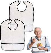 Slabbetjes per due per adulti, 2-pack di slabbetjes idrorepellenti per anziani, lavabili, slabbetjes TPU per adulti con cattura residui, protettore di abbigliamento unisex per madre e padre, anziani con disabilità (bianchi)