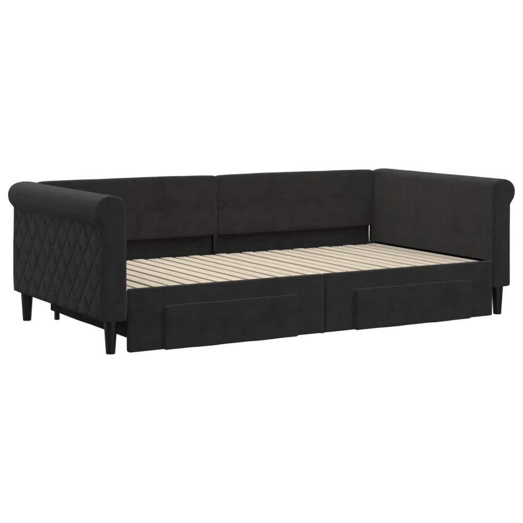 Divano Letto Estraibile con Cassetti-Sofa Letto-Daybed Nero 100x200 cm in Velluto 270286