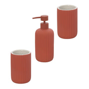 Set accessori bagno in ceramica rosso con dispenser sapone e due portaspazzolini Spring