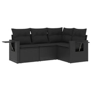 Set Divani da Giardino 4 pz | Set Salotto da Giardino con Cuscini Nero in Polyrattan